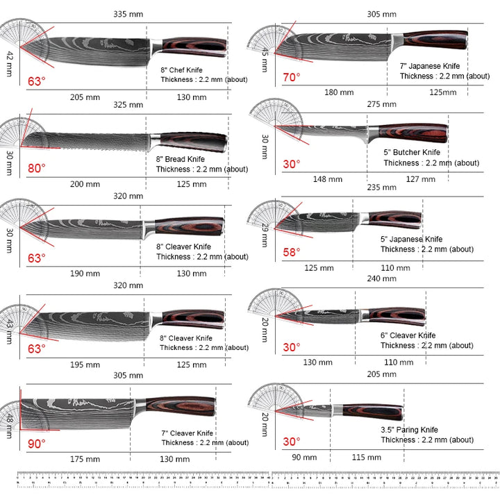 Japanese kitchen knives, damask pattern. Since